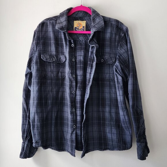 Tobacco Motorwear Co Shirt | Men's Large | Black Gray Plaid Button Down Flannel - Picture 1 of 7